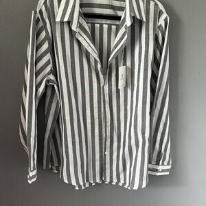 Women's Black & Grey Striped Button-Up Shirt - XL